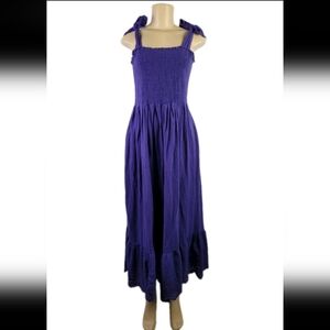 Accessorize London M Purple Strappy Smocked Eyelet Hem Midi Maxi Dress Prairie